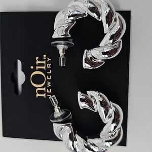nOir Thick Chunky Shiny Faux Silver Twisted Hoop Lightweight‎ Statement Earrings